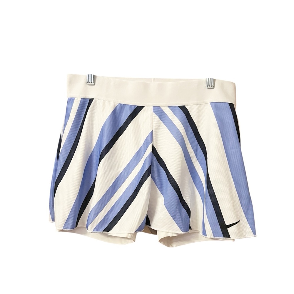 Nike White Blue Striped Lined Athletic Skort L Dri Fit Compression Shorts